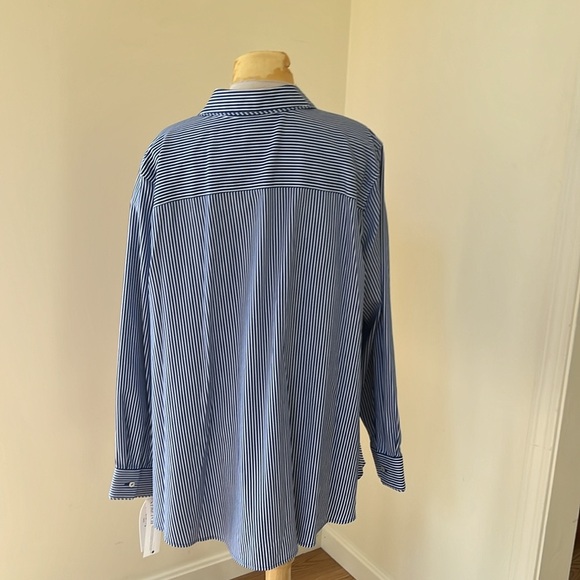 New! Foxcroft NYC plus size 22W blue striped front button non iron shirt. - Picture 3 of 10